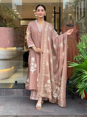 Beautiful Beige Cotton Dupatta Set