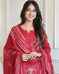 Perfect Red Cotton Dupatta Set