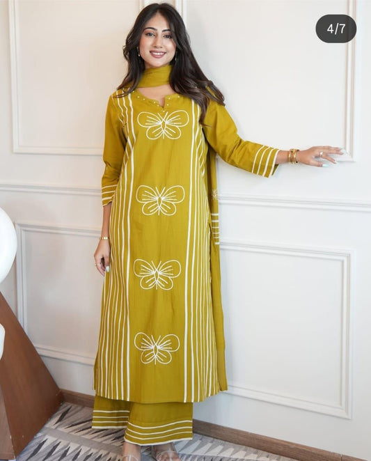Perfect Mustard Yellow Cotton Dupatta Set