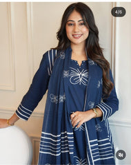 Perfect Blue Cotton Dupatta Set