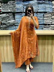 Women's Rust Orange Cotton Dupatta Set