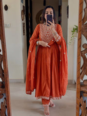 Perfect Orange Cotton Dupatta Set