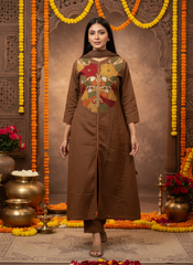 Beautiful Brown Cotton Dupatta Set