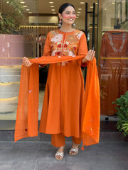 Beautiful Rust Orange Cotton Dupatta Set