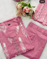 Pink Pure Cotton Floral Embroidered Kurta Set