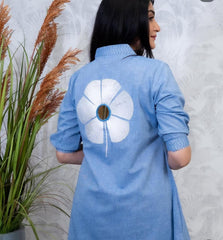 Sky Blue Floral Patchwork Cotton Mal Cord Set