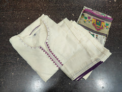 Ivory Cotton Flex Embroidered Kurta Set With Tribal Print Dupatta