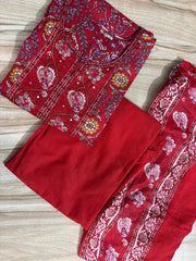 Red Anarkali Cotton Set with Malmal Dupatta