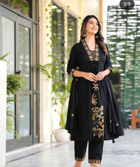 Black Embroidered Pure Cotton Dupatta Set