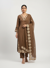 Beautiful Cocoa Brown Cotton Dupatta Set