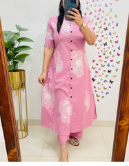 Pink Jaipur Print Pure Mal Cotton Coord Set with Embroidery – Cotton 60×60 Kurti Pant Set