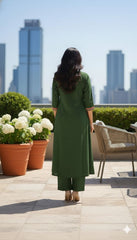 Green Cotton Flex Embroidered Kurti Plazo Set for Women – Premium Daily & Office Wear