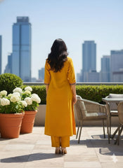 Mustard Cotton Flex Embroidered Kurti Plazo Set – Elegant Everyday Wear for Women