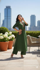 Green Cotton Flex Embroidered Kurti Plazo Set for Women – Premium Daily & Office Wear