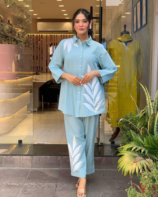 Cotton Slub Embroidered Co-ord Set for Women – Summer Special Casual Wear | Premium Embroidery | Sizes 38-44