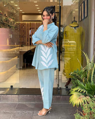 Cotton Slub Embroidered Co-ord Set for Women – Summer Special Casual Wear | Premium Embroidery | Sizes 38-44