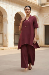 Maroon Asymmetric Cotton Flex Cord Set for Women | Premium Co-Ord Set | Trendy Daily & Casual Wear