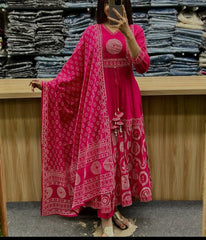 Pink Pure Mul Cotton Embroidered Anarkali Pant Set with Printed Dupatta – Women’s Ethnic Dress