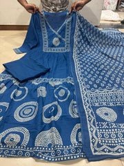 Blue Pure Mul Cotton Printed Anarkali Pant Set with Dupatta – Ethnic SUQENS Work Dress for Women