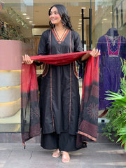 Perfect Black Embroidery Dupatta Set