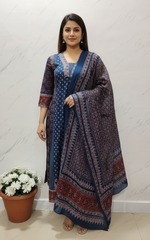 Pure Cotton Printed Straight Kurta Pant Dupatta Set | Sequence Work Neck Design | Women’s Ethnic Wear