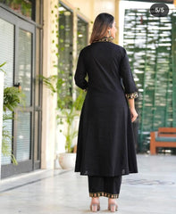 Black Embroidered Pure Cotton Dupatta Set