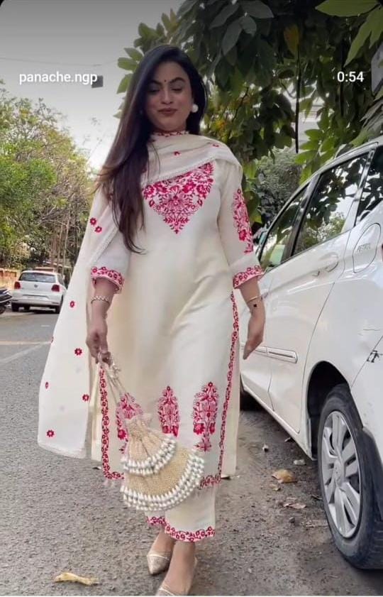 Elegant Cotton Embroidered Suit Set