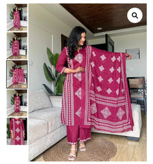Wine Printed Pure Mul Cotton Suit Set