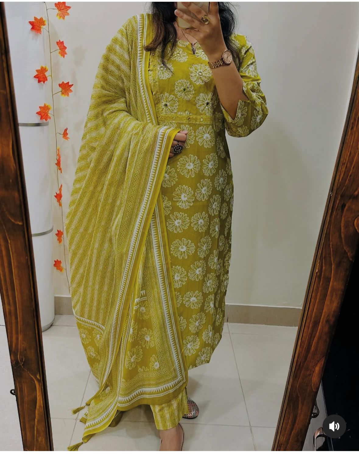 Green Floral Printed Pure Cotton Suit Set