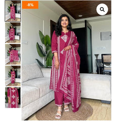 Wine Printed Pure Mul Cotton Suit Set