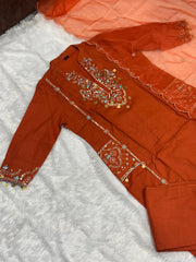 Branded Maroon Abstract Cotton Embroidered Kurta Set