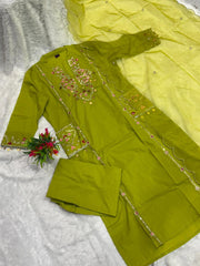 Branded Abstract Cotton Embroidered Kurta Set