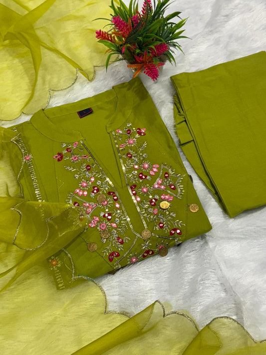 Branded Abstract Cotton Embroidered Kurta Set