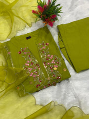 Branded Abstract Cotton Embroidered Kurta Set