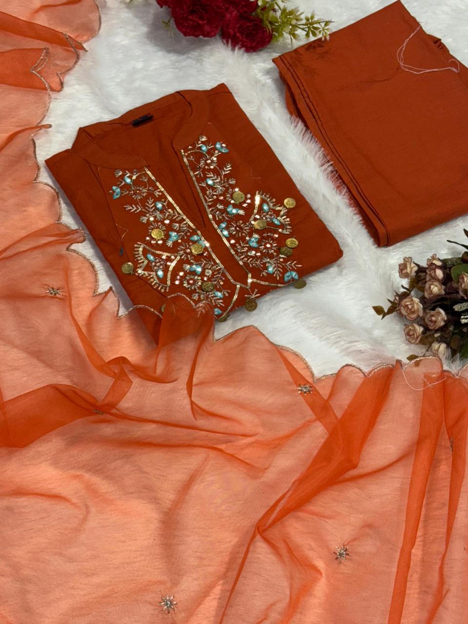 Branded Maroon Abstract Cotton Embroidered Kurta Set