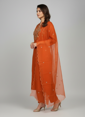 Branded Maroon Abstract Cotton Embroidered Kurta Set