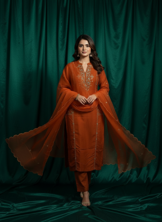 Branded Maroon Abstract Cotton Embroidered Kurta Set