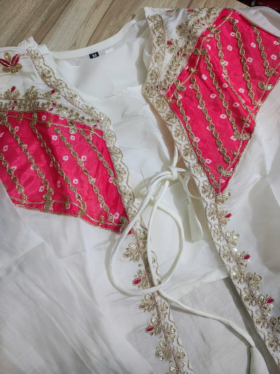 Ivory Chanderi Embroidered Short Kurti With Sharara Set