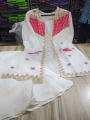 Ivory Chanderi Embroidered Short Kurti With Sharara Set