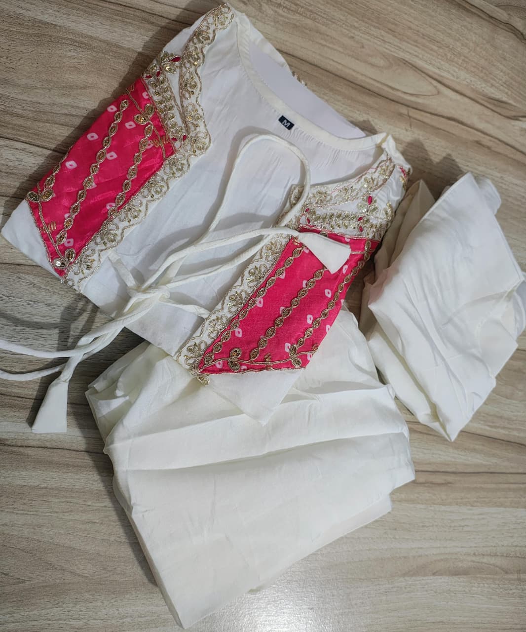 Ivory Chanderi Embroidered Short Kurti With Sharara Set