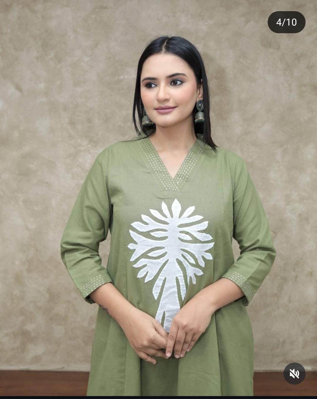 Olive Green Cotton Applique Work Co-ord Set