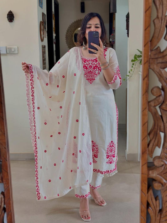 Elegant Cotton Embroidered Suit Set