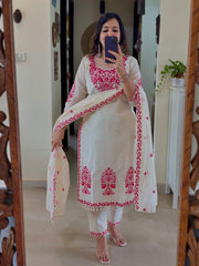 Elegant Cotton Embroidered Suit Set