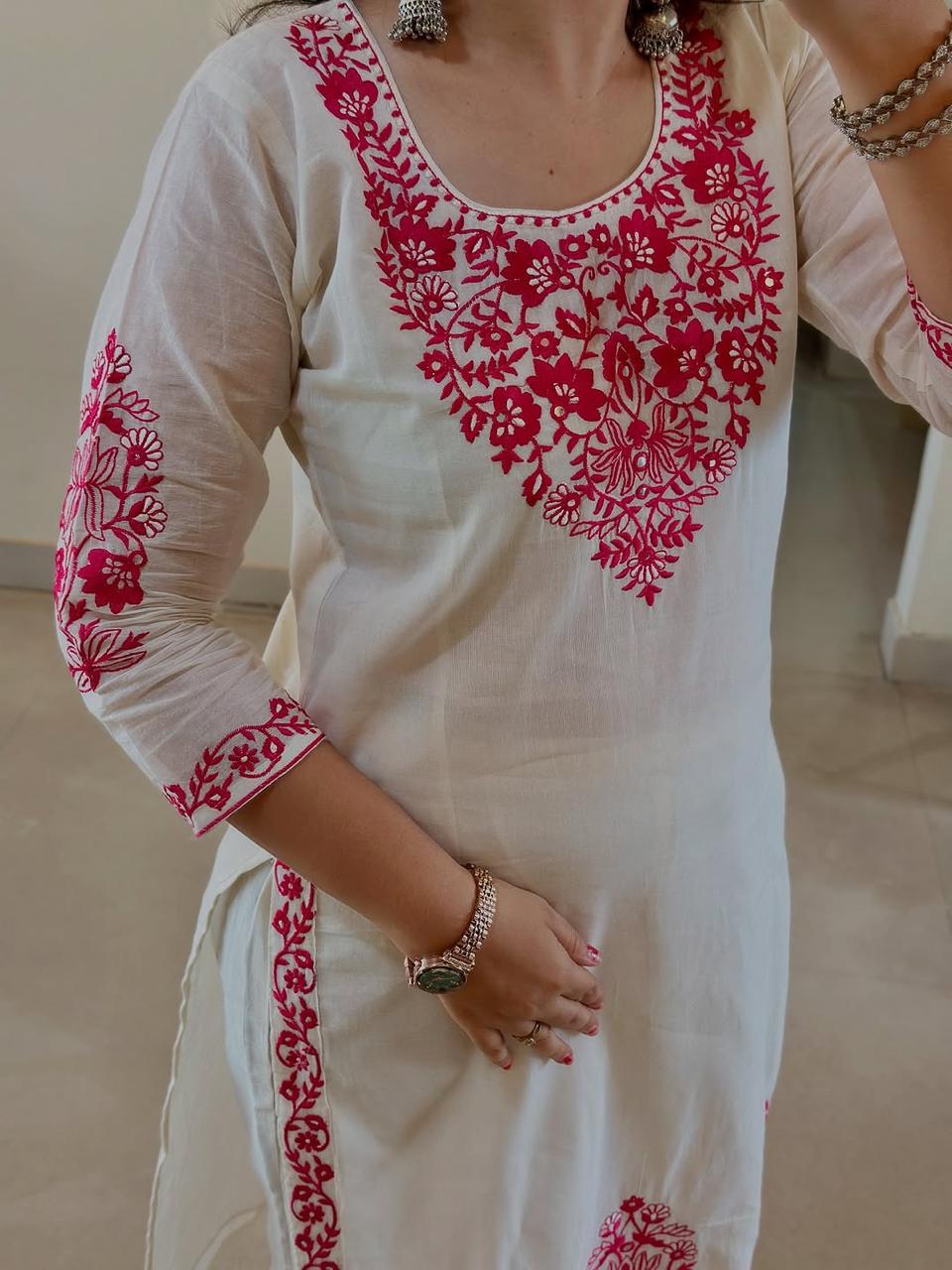 Elegant Cotton Embroidered Suit Set