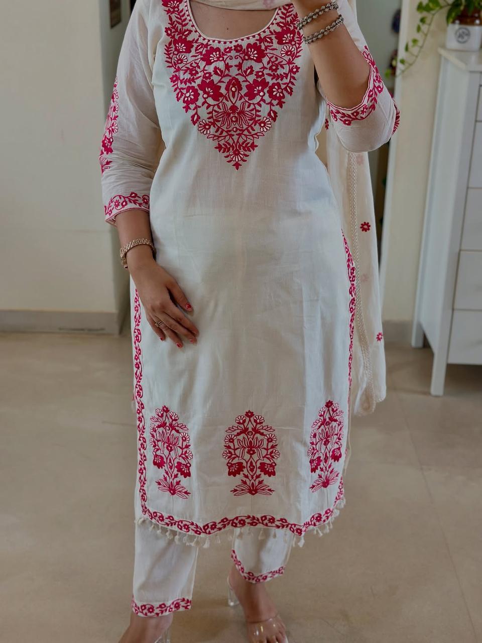Elegant Cotton Embroidered Suit Set