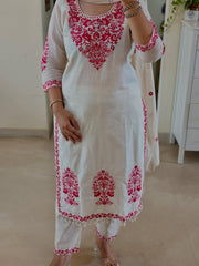 Elegant Cotton Embroidered Suit Set