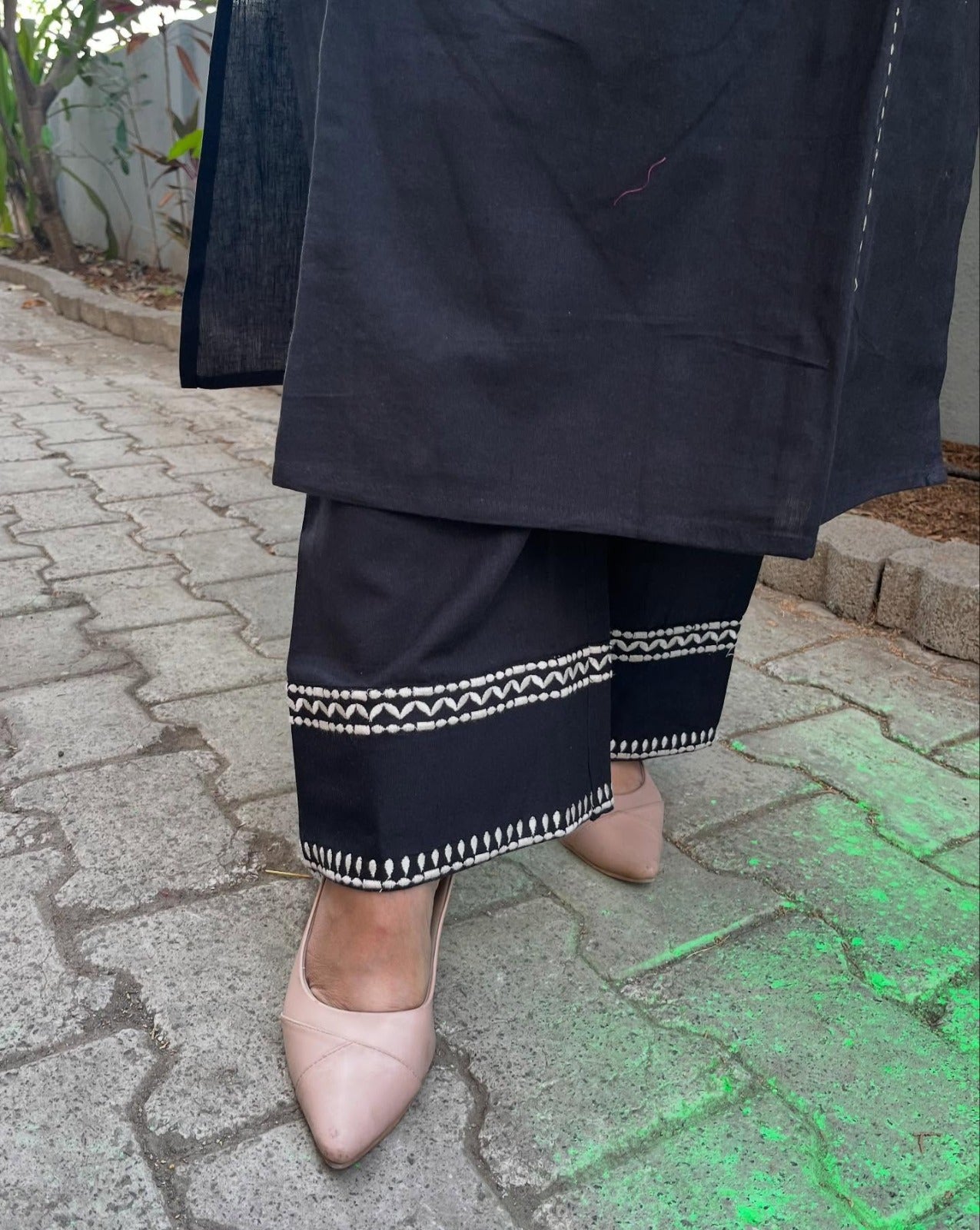 Navy Blue South Cotton Embroidered Co-ord Set