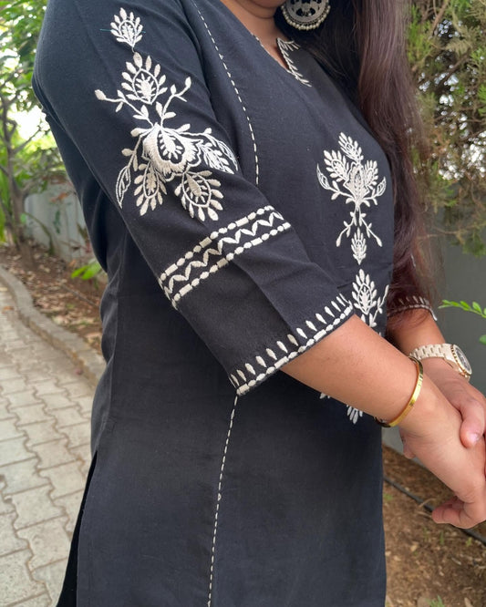 Navy Blue South Cotton Embroidered Co-ord Set