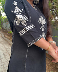 Navy Blue South Cotton Embroidered Co-ord Set