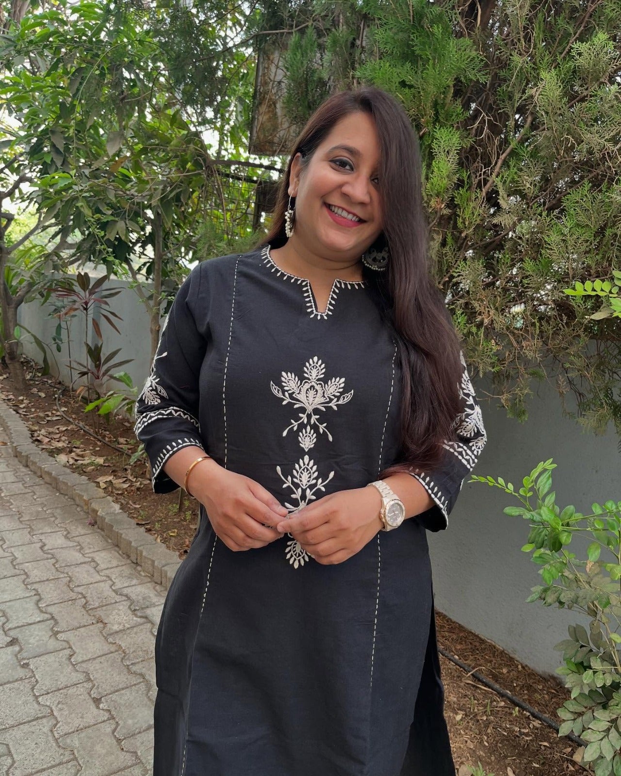 Navy Blue South Cotton Embroidered Co-ord Set